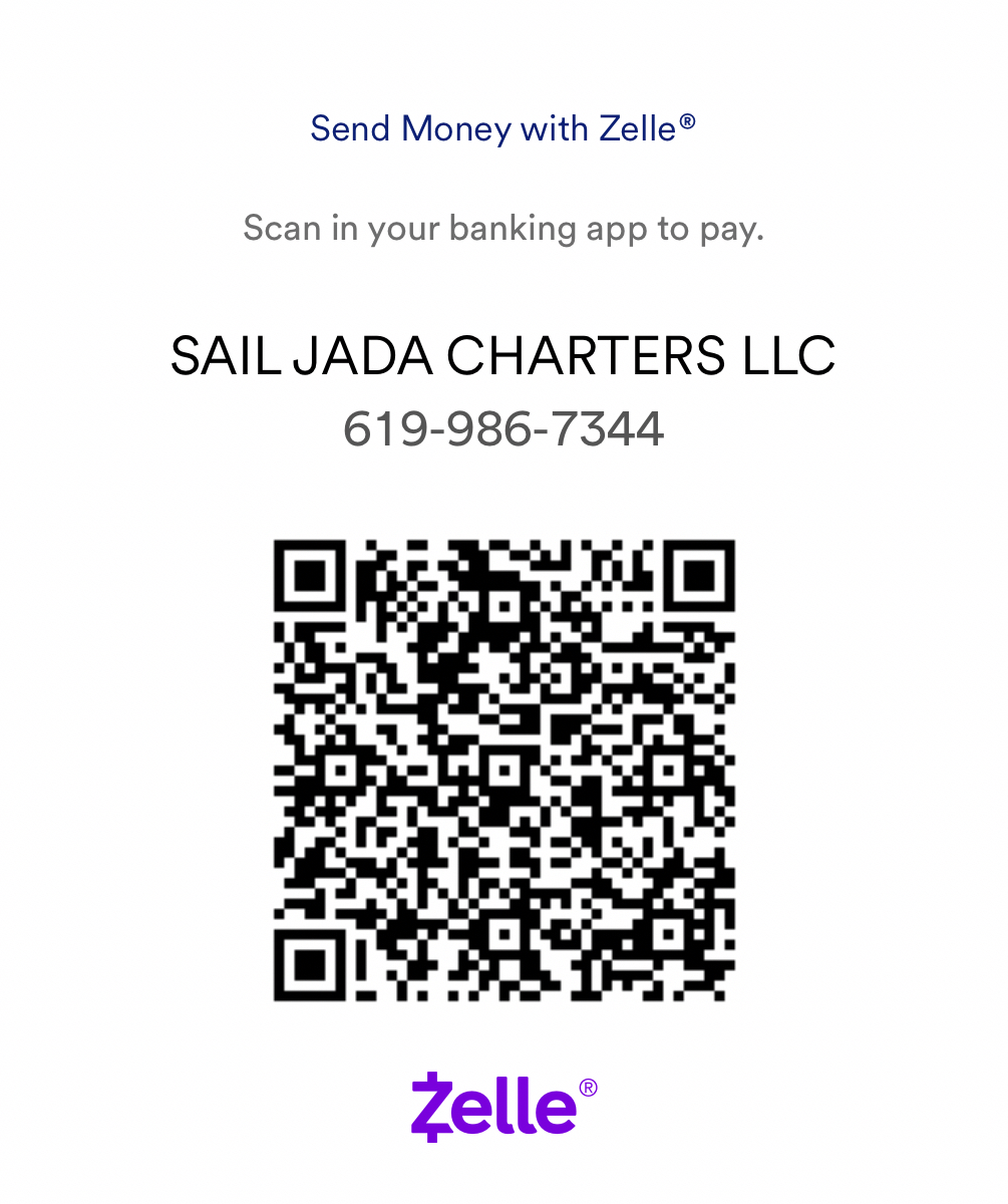 Scan to Zelle $500 to Sail JADA Charters LLC